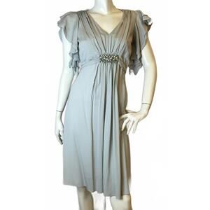 NEW CLIPS women's v-neck embellish silk dress in silk